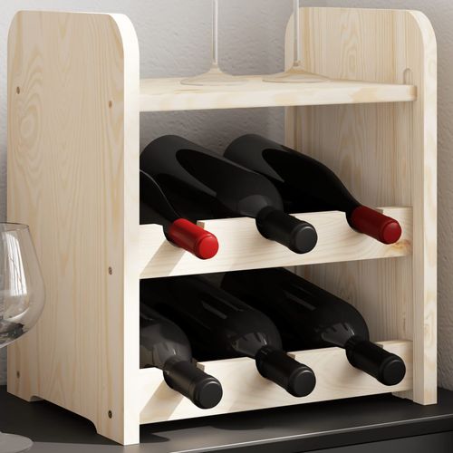 vidaXL Wooden Wine Rack 33x25x37 cm Solid Pine with Ample Storage for Wine Enthusiasts, perfect for stylish wine display.