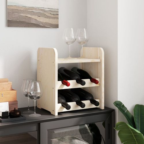 vidaXL Wooden Wine Rack 33x25x37 cm Solid Pine with Ample Storage for Wine Enthusiasts, perfect for stylish wine displays.
