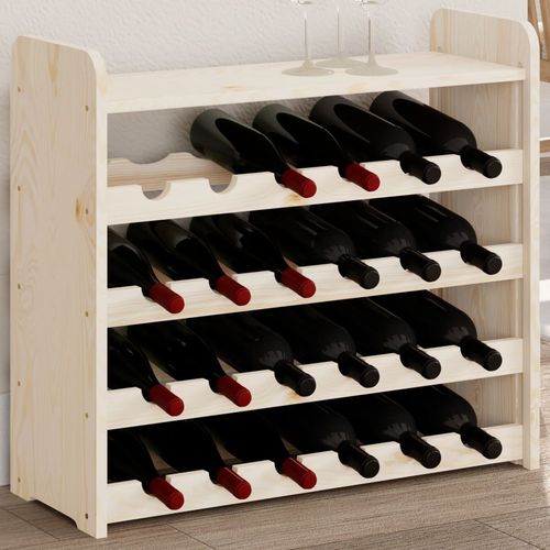vidaXL Wooden Wine Rack 33x25x37 cm Solid Pine with Ample Storage for Wine Enthusiasts, perfect for showcasing your collection.
