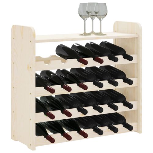 vidaXL Wooden Wine Rack 33x25x37 cm Solid Pine with Ample Storage for Wine Enthusiasts, perfect for stylish wine display.