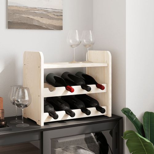 vidaXL Wooden Wine Rack 33x25x37 cm Solid Pine with Ample Storage for Wine Enthusiasts, perfect for stylish wine display.