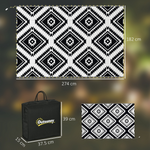 Outsunny waterproof outdoor rug 182x274 cm with USB-powered LED lights, black-and-white geometric pattern, reversible.