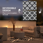 Outsunny Waterproof Outdoor Rug 182x274cm with USB LED lights, reversible design, geometric black-and-white patio rug.