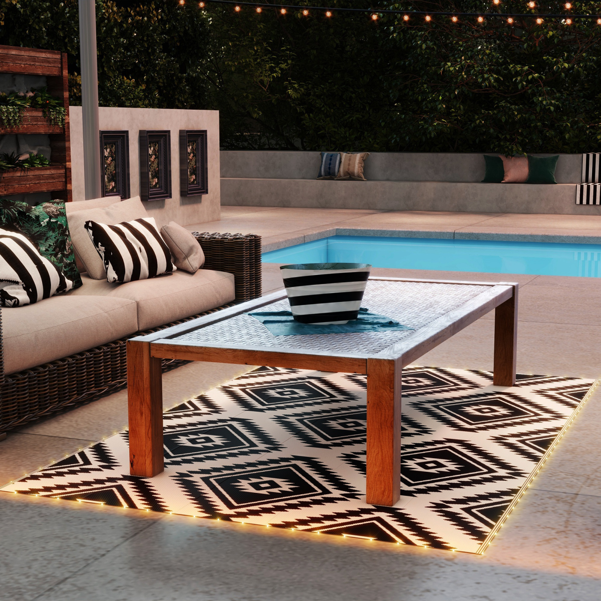 Outsunny Waterproof Outdoor Rug 182x274cm LED Lights Patio - Outsunny - Home Symphony