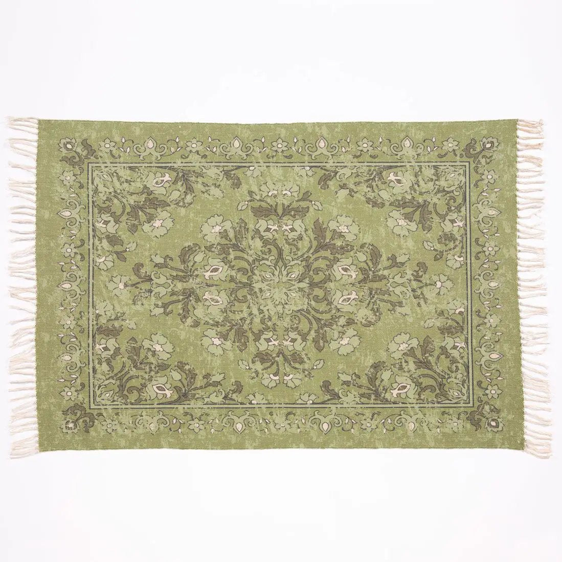 Esselle Home Kew Antique Printed 120x170cm Olive Rug with Tassel - Rug