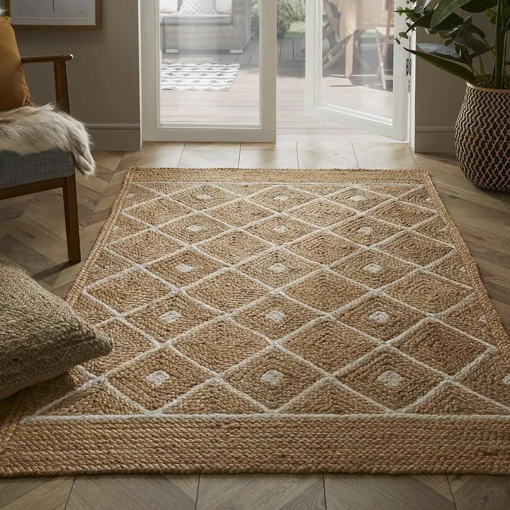 Esselle Home Prestbury Diamond Handbraided 120x170cm Natural Rug - Rug