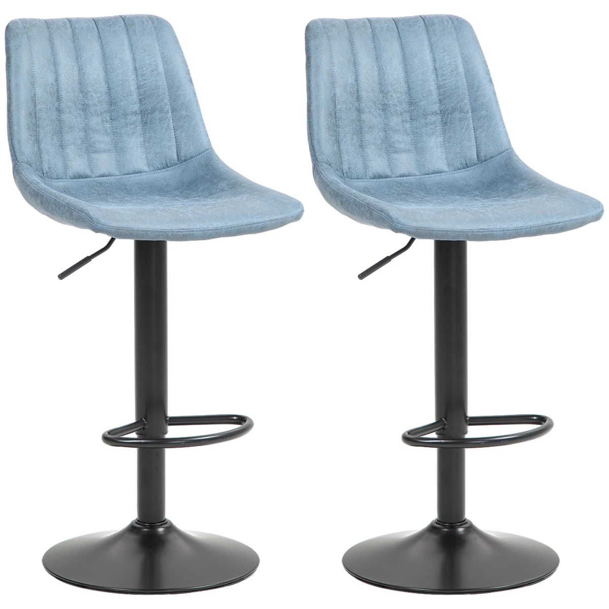 HOMCOM Set Of 2 Microfibre Retro Tub Bar Stools Metal Frame Footrest Seat Blue by HOMCOM
