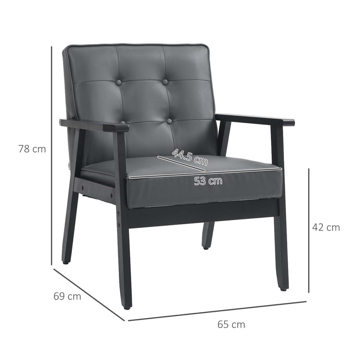 HOMCOM Accent Chair PU Leather Tufted Grey for Living Room, dark grey faux-leather with button-tufted back