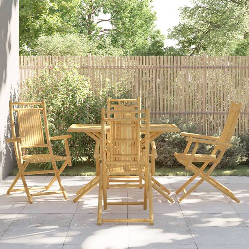 vidaXL 5 Piece Garden Dining Set Bamboo offers elegant design for outdoor entertaining and relaxation in any garden.
