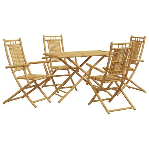 vidaXL 5 Piece Garden Dining Set Bamboo offers elegant design for outdoor entertaining and relaxation in your garden.
