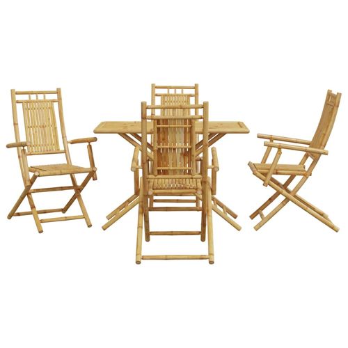 vidaXL 5 Piece Garden Dining Set Bamboo showcases elegant design, perfect for outdoor entertaining and relaxation.