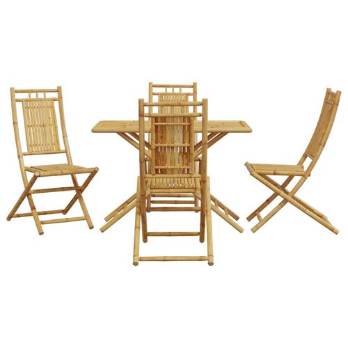 vidaXL 5 Piece Garden Dining Set Bamboo offers an elegant design for outdoor entertaining and relaxation in your garden.