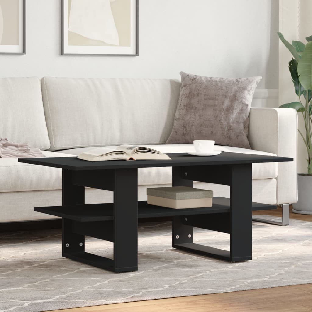 VidaXL Black Coffee Table 102x55x42 cm Engineered Wood Moisture-Resistant With Storage Shelf - vidaXL - Home Symphony