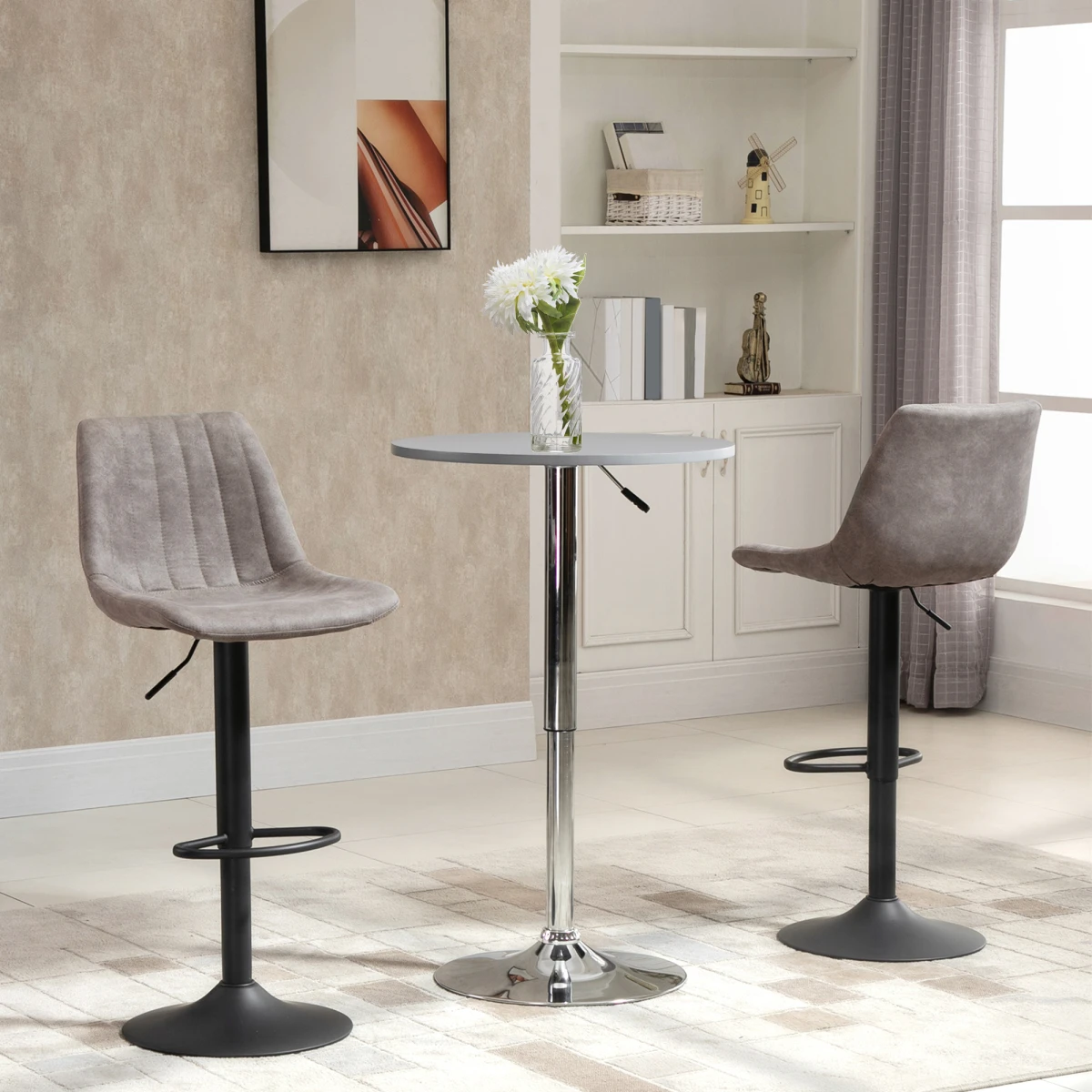 HOMCOM Set Of 2 Microfibre Retro Tub Bar Stools Metal Frame Footrest Seat Blue by HOMCOM