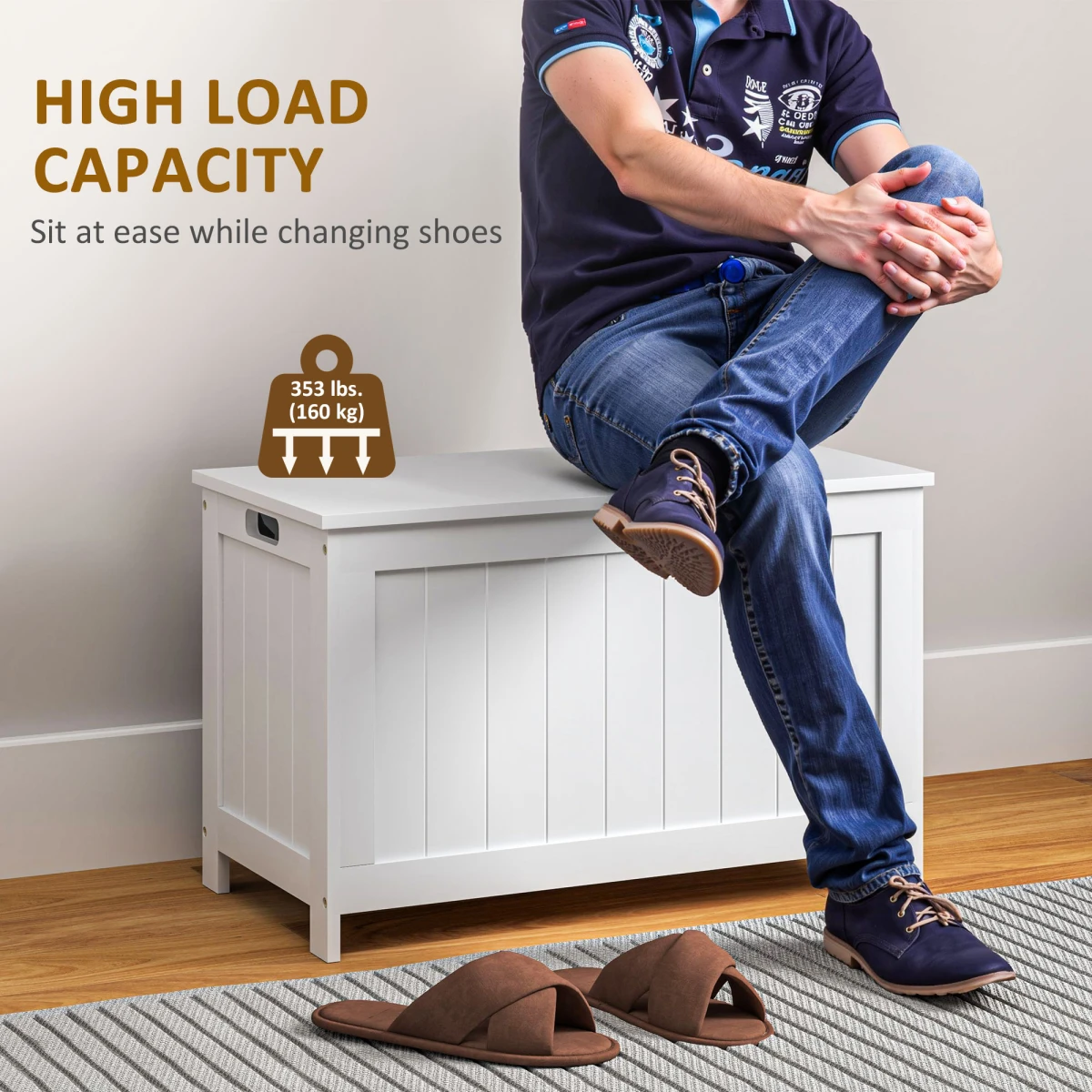 HOMCOM HOMCOM Storage Chest Bench Large White MDF With Two Safety Hinges For Living Room - Storage Box