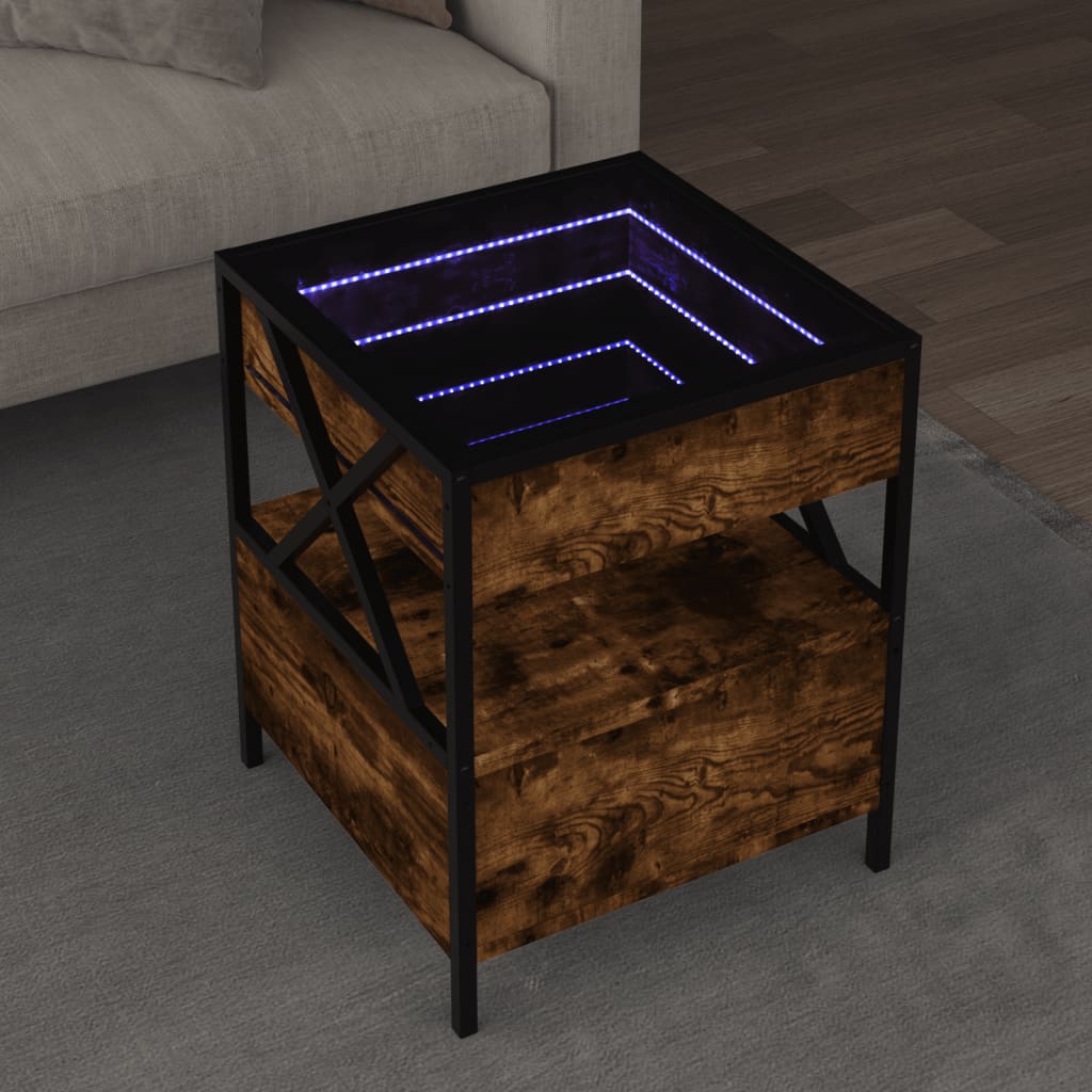 vidaXL Coffee Table 40x40x51 cm Infinity LED Mirror Smoked Oak Finish For Living Room - vidaXL - Home Symphony