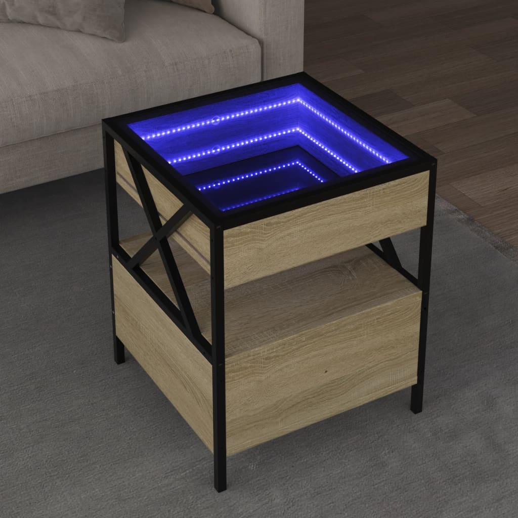 vidaXL Coffee Table 40x40x51 cm Infinity LED RGB Mirror Sonoma Oak For Living Room - vidaXL - Home Symphony