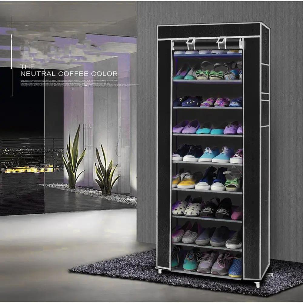 N/A Room-saving 10-Layers 9 Lattices Non-woven Fabric Shoe Rack Black - Wine Rack