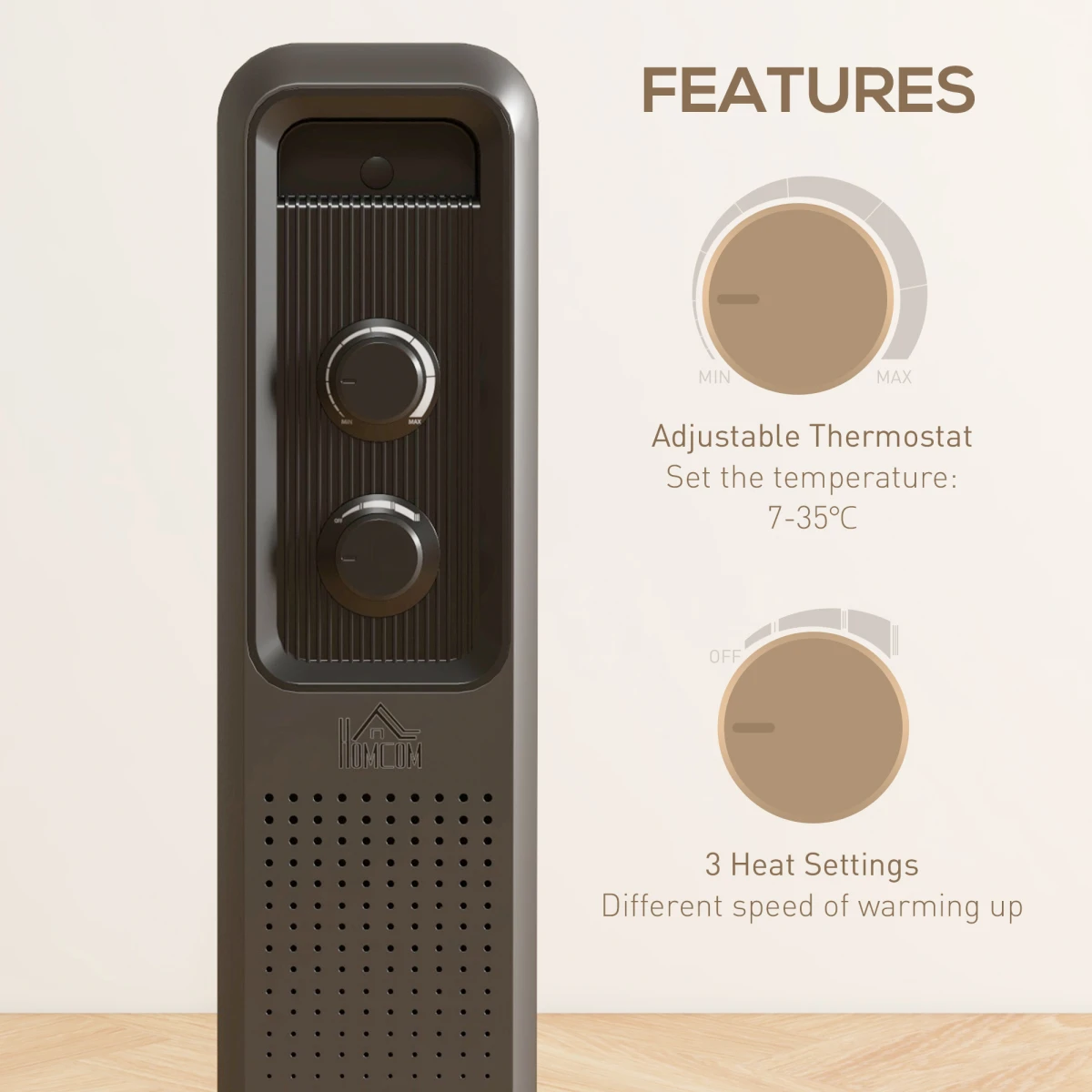 HOMCOM Oil Filled Radiator 9 Fin 3 Heat For Home by HOMCOM