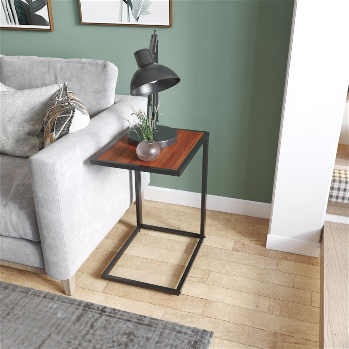 Premium C Shaped Side Table With Wood Top And Steel Frame Compact Size Under Sofa Clearance For Sofa Or Living Room - N/A - Home Symphony