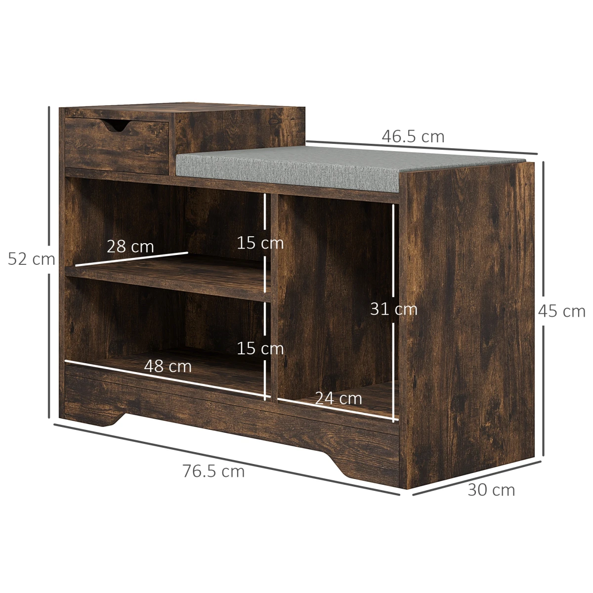 HOMCOM Upholstered Entryway Shoe Bench With Storage Drawer Distressed Finish Compact Hallway Organizer by HOMCOM