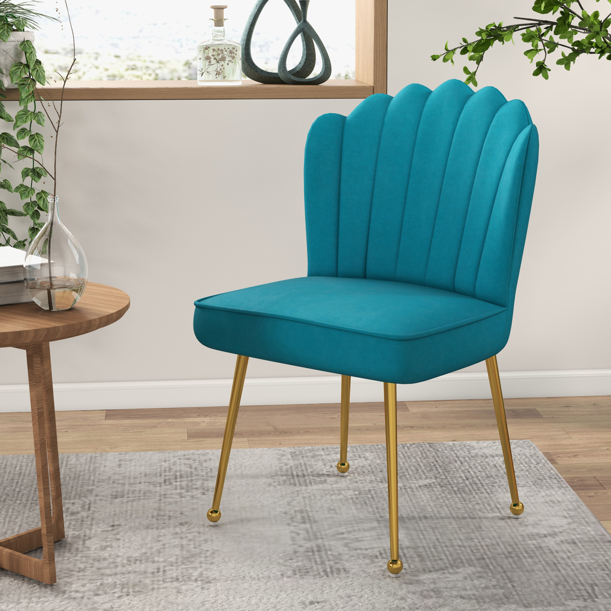 HOMCOM Velvet Shell Accent Chair with Gold Metal Legs in teal velvet.