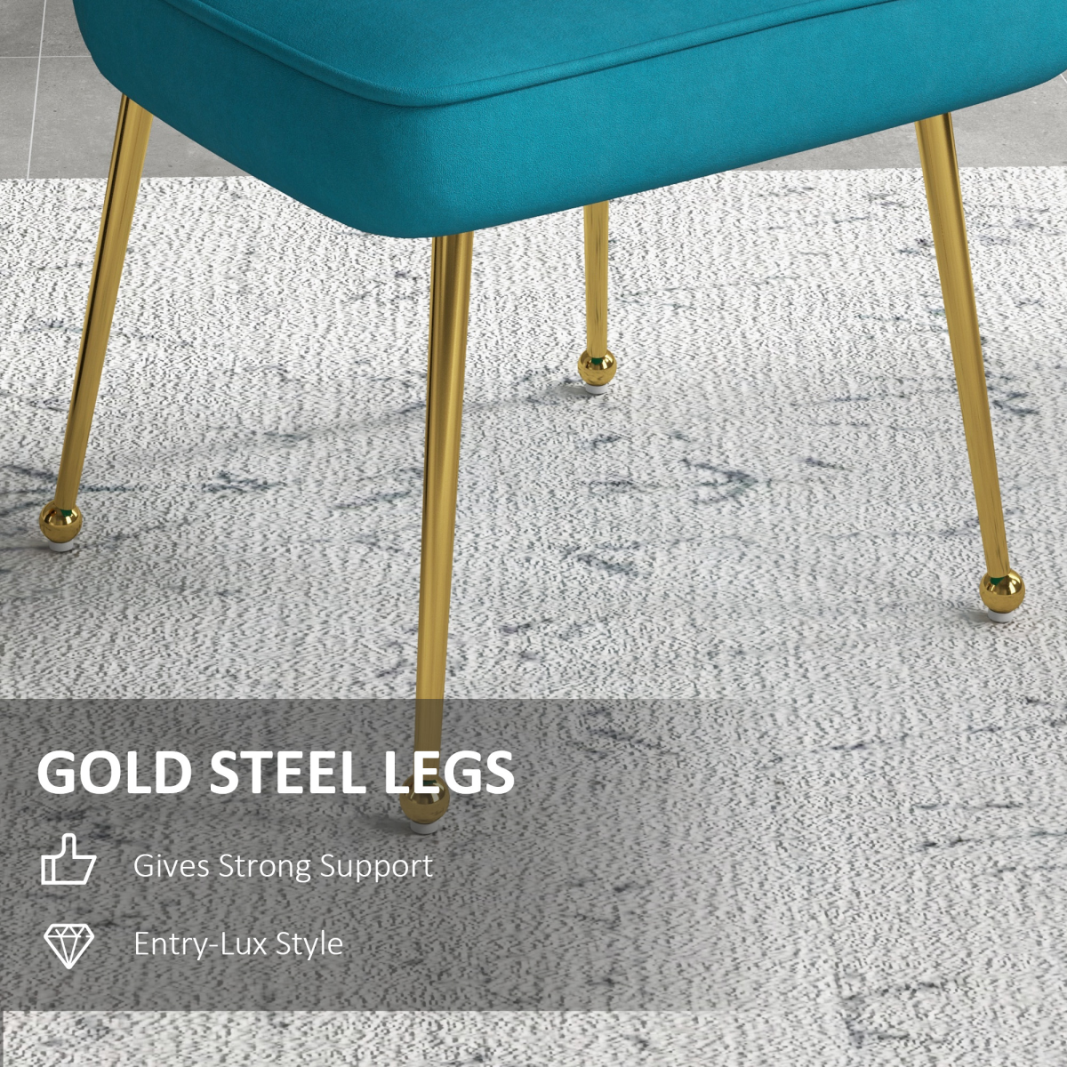 HOMCOM Velvet Shell Accent Chair with Gold Metal Legs in teal velvet upholstery.