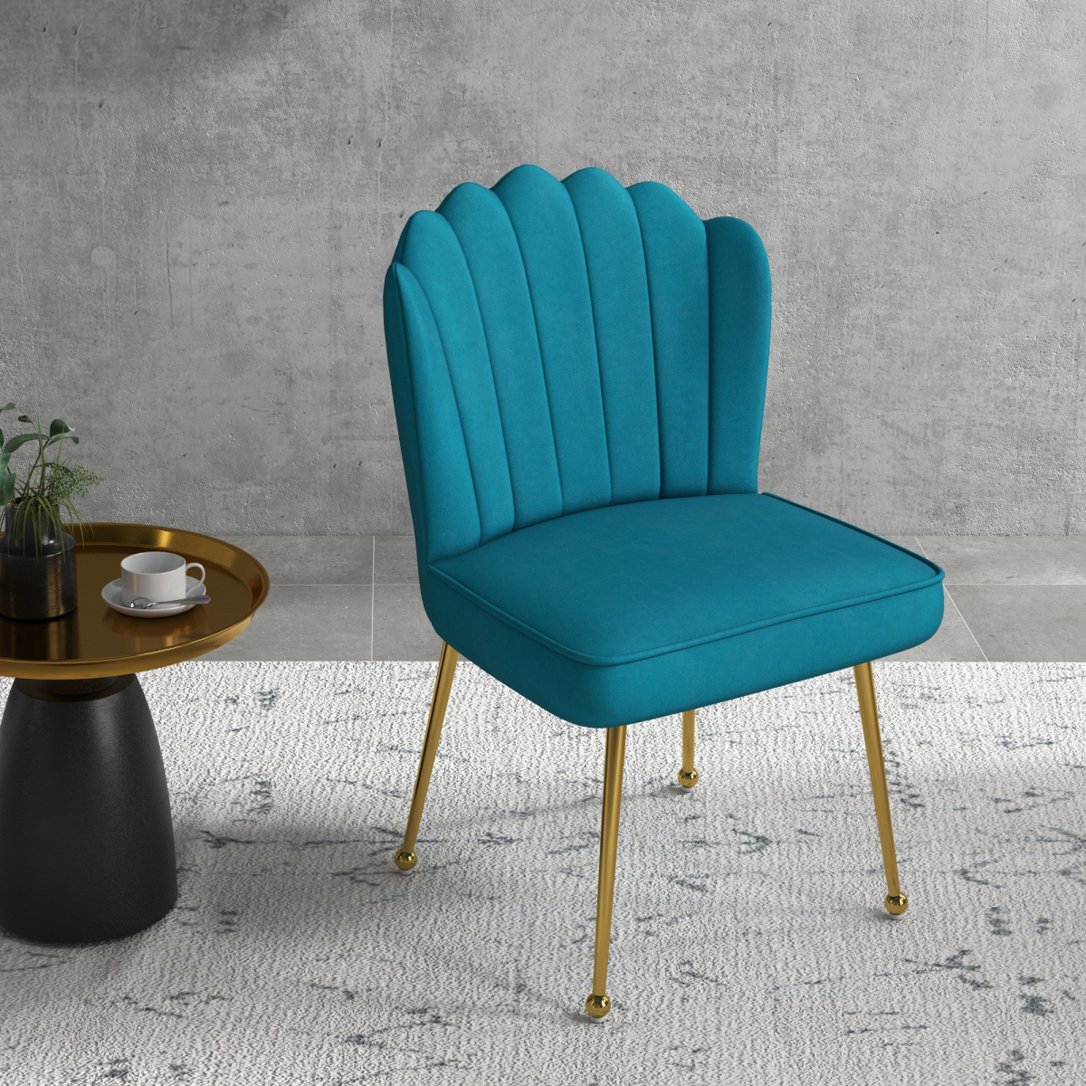 HOMCOM velvet shell accent chair with gold metal legs in teal upholstery.
