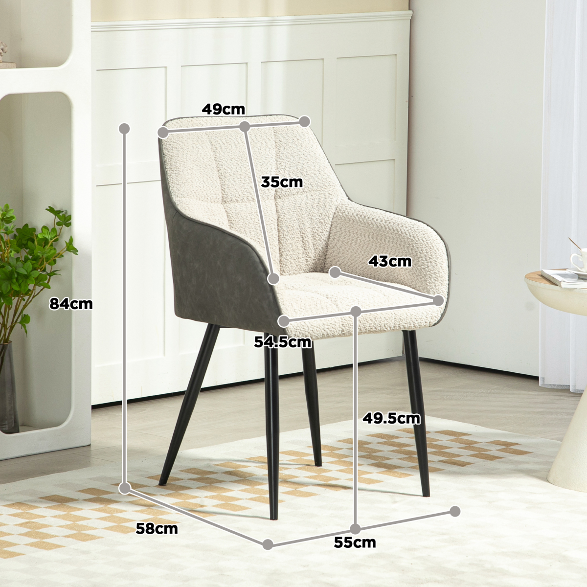HOMCOM Accent Chair Compact Chenille For Living Room: cream chenille seat, dark back, compact, plush seating.