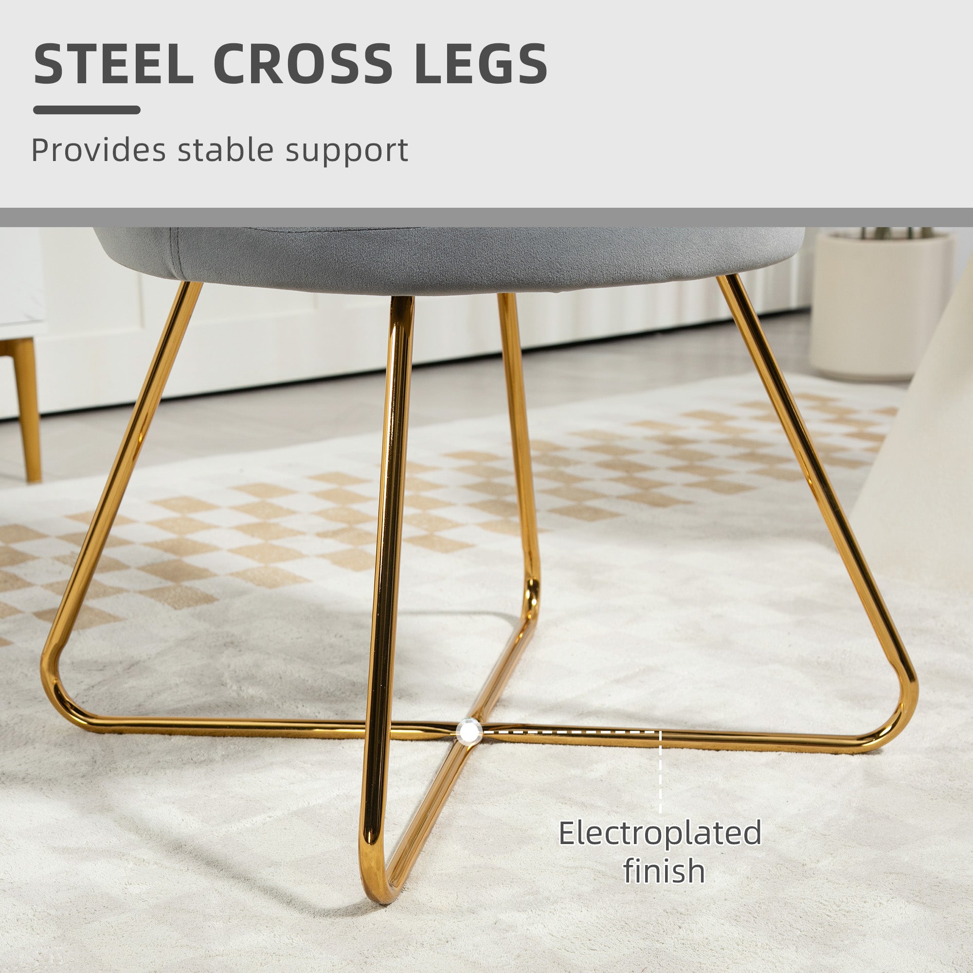 HOMCOM Velvet Accent Chair Lotus Backrest with gold electroplated cross legs and plush sponge seat for living room.