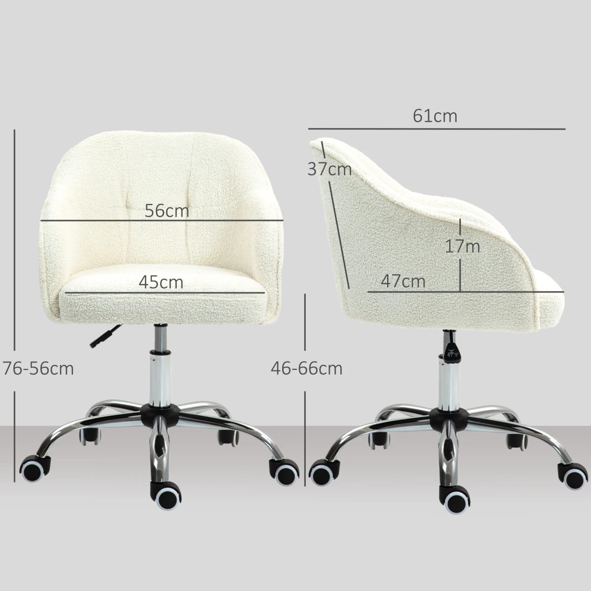 HOMCOM HOMCOM Fluffy Vanity Chair 46-56cm Height Adjustable Tilt Swivel With Wheels For Desk - Office Chair