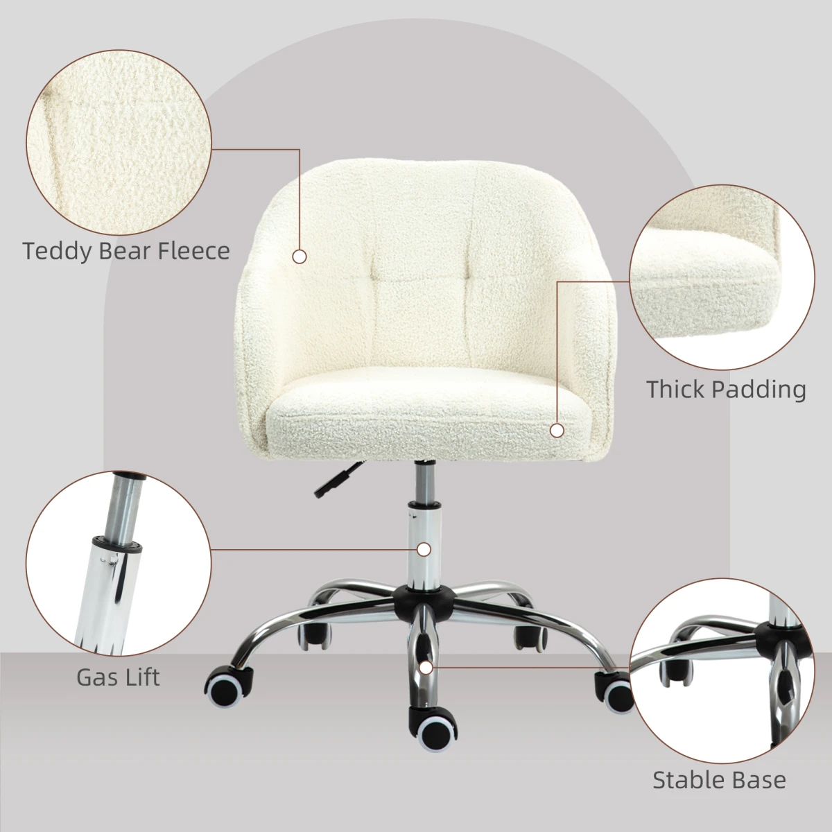 HOMCOM HOMCOM Fluffy Vanity Chair 46-56cm Height Adjustable Tilt Swivel With Wheels For Desk - Office Chair