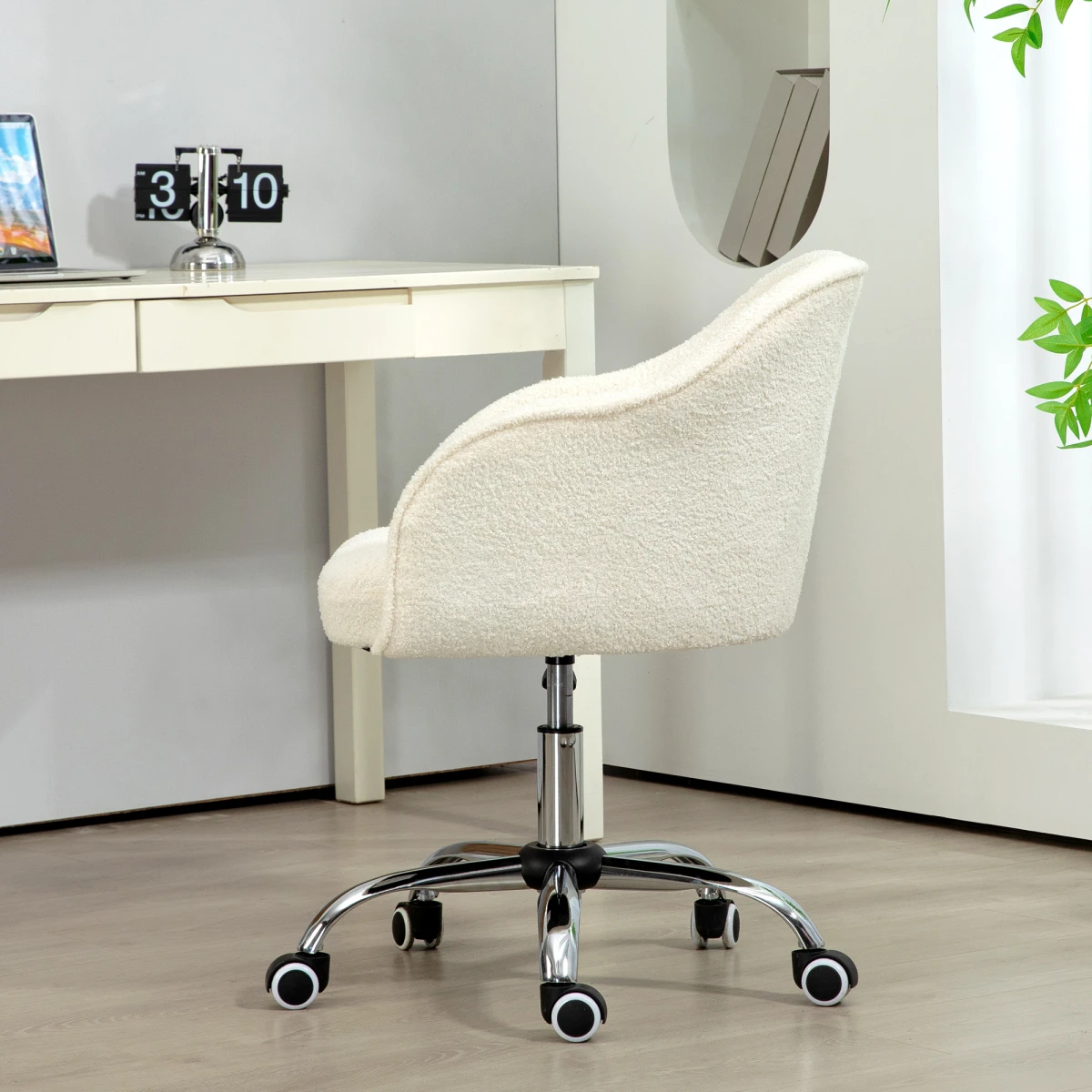 HOMCOM HOMCOM Fluffy Vanity Chair 46-56cm Height Adjustable Tilt Swivel With Wheels For Desk - Office Chair