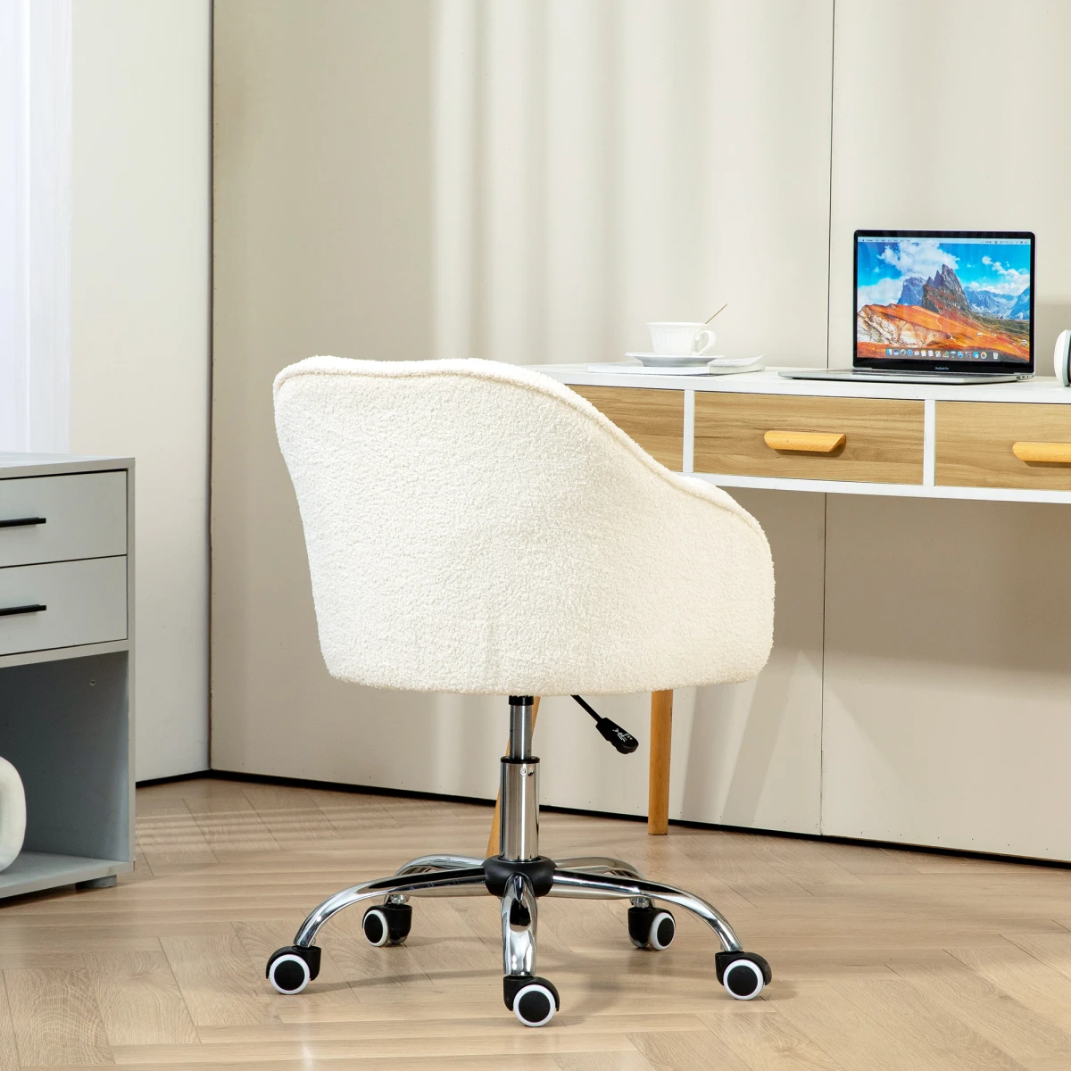 HOMCOM HOMCOM Fluffy Vanity Chair 46-56cm Height Adjustable Tilt Swivel With Wheels For Desk - Office Chair