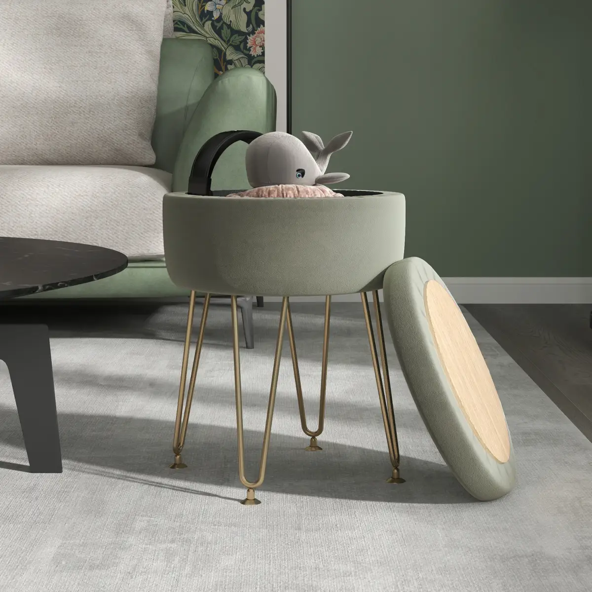 HOMCOM HOMCOM 5L Velvet Footstool with Removable Lid for Bedroom - Footstool