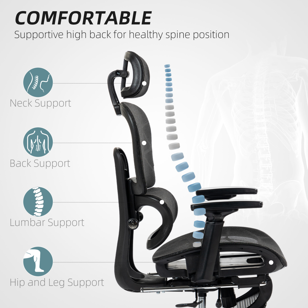Homcom Ergonomic Office Chair Adjustable 3D Armrests Home for home office with neck, back, lumbar, hip support.