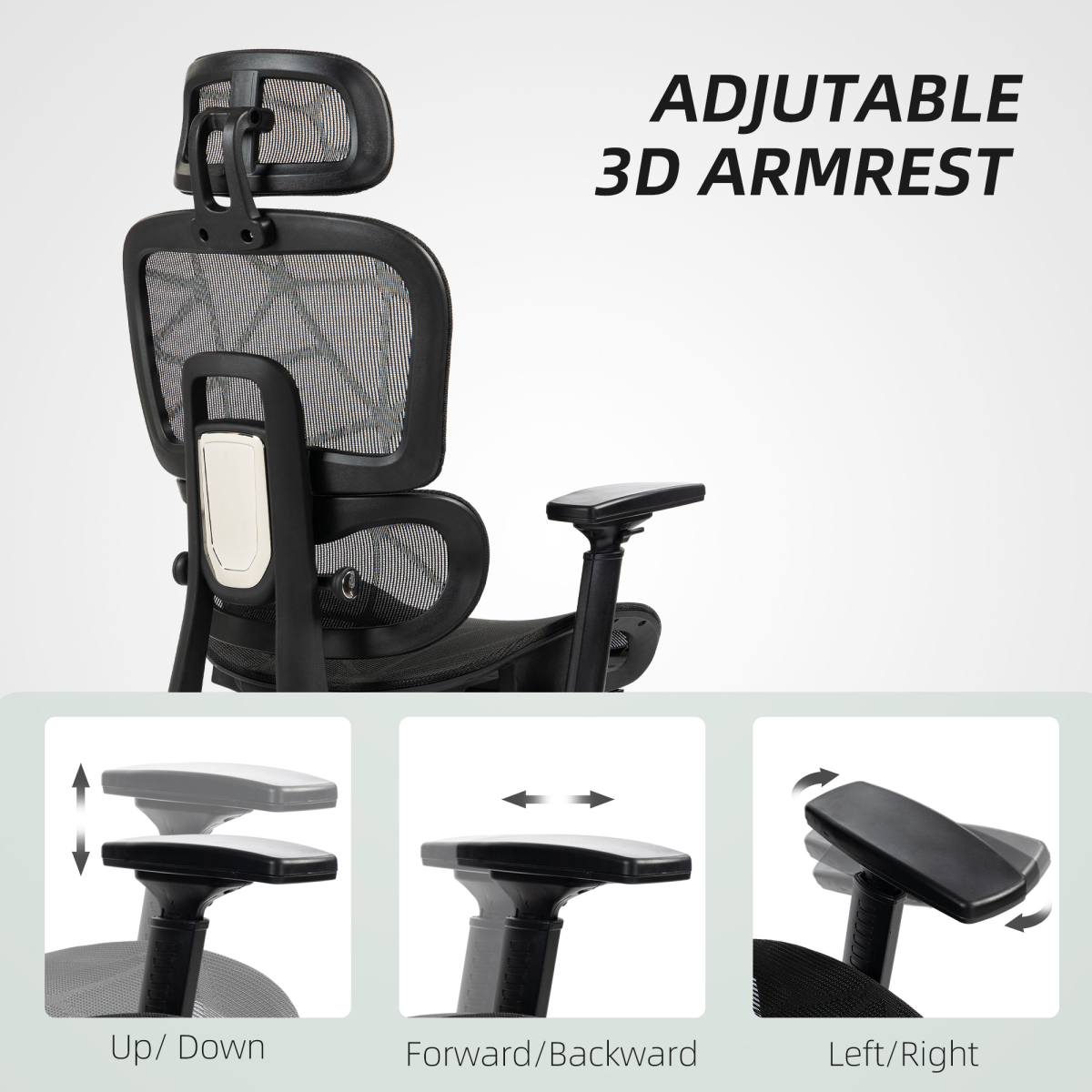 Homcom Ergonomic Office Chair Adjustable 3D Armrests Home with mesh back and rotatable headrest.
