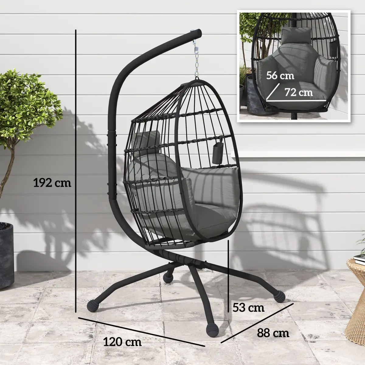 Outsunny Outsunny Egg Chair Outdoor Indoor Garden Swing Chair, Folding Basket - Hammocks