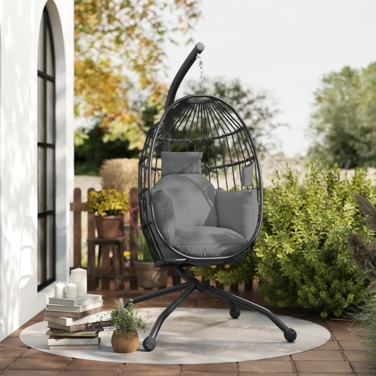 Outsunny Outsunny Egg Chair Outdoor Indoor Garden Swing Chair, Folding Basket - Hammocks