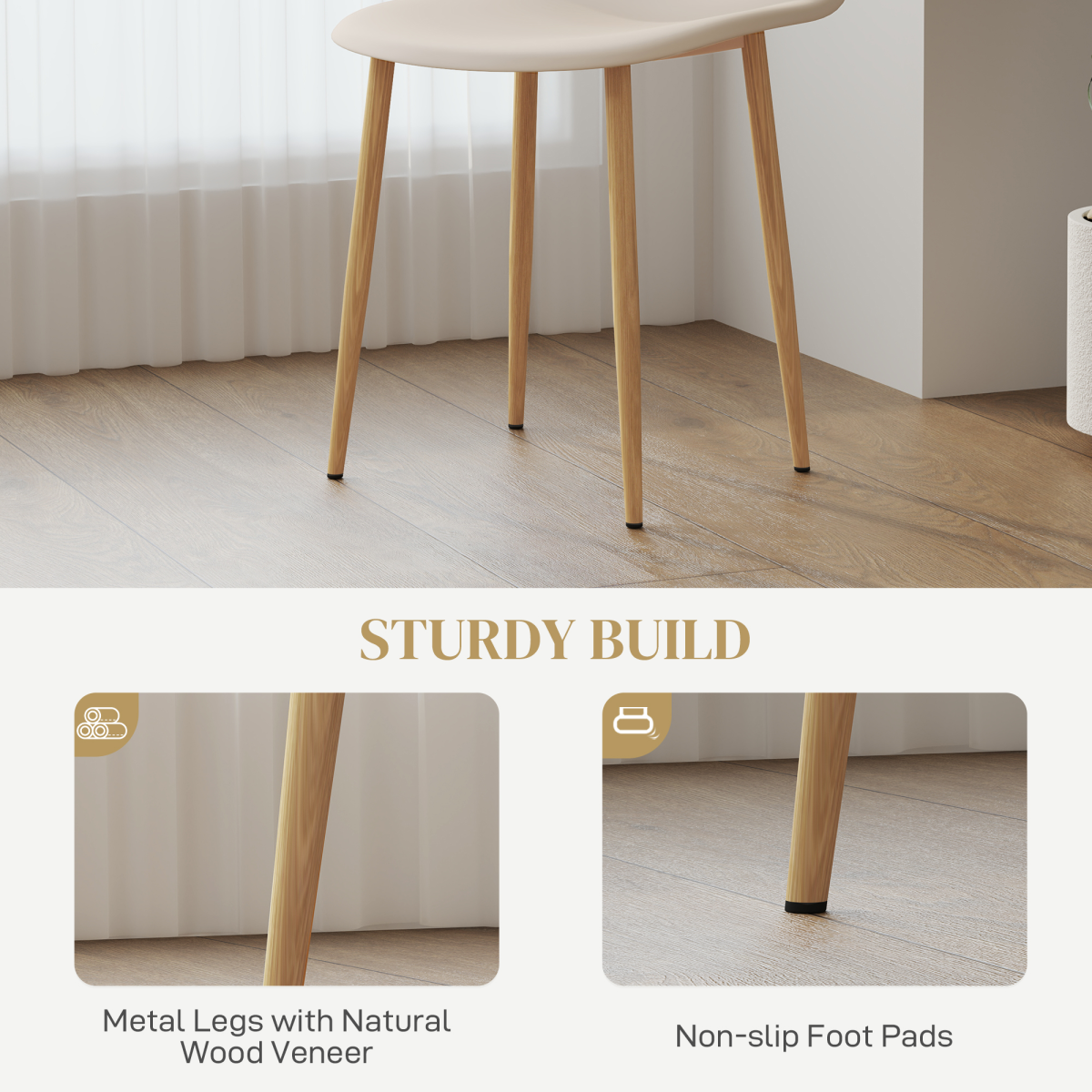 Modern dining chairs set with black curved seats and natural wooden legs for home dining