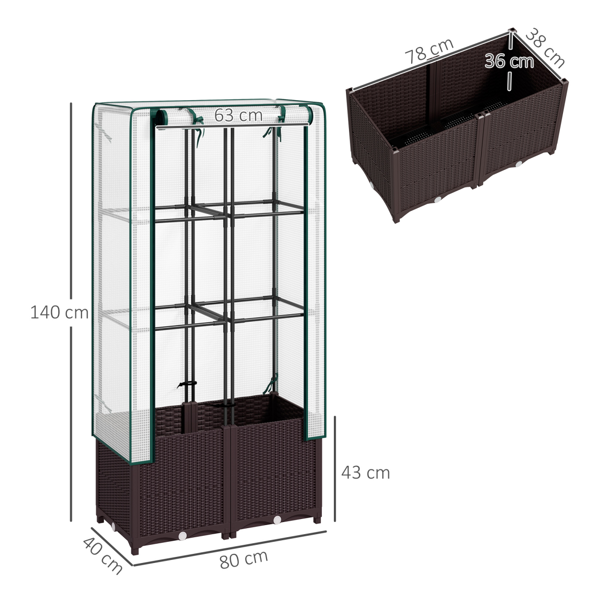 Outsunny tall freestanding plastic planter with trellis and protective cover for climbing plants, 80x40x140 cm