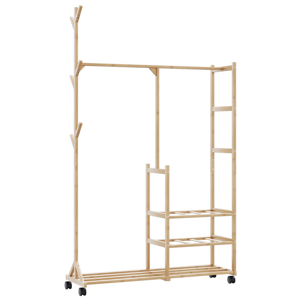 vidaXL Clothes Rack With Shelves And Wheels 100x38x175.5 Cm Bamboo For Home Organization - vidaXL - Home Symphony