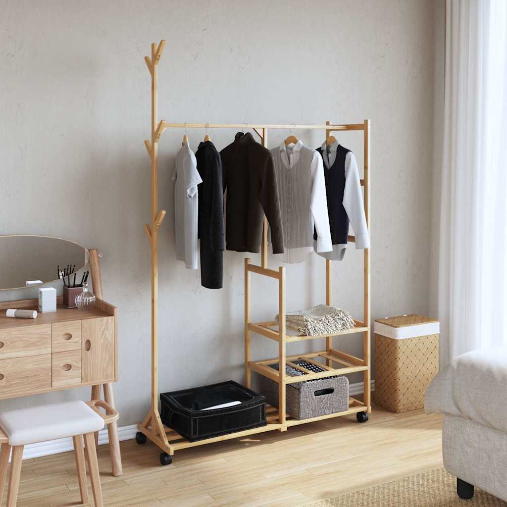 vidaXL Clothes Rack With Shelves And Wheels 100x38x175.5 Cm Bamboo For Home Organization - vidaXL - Home Symphony