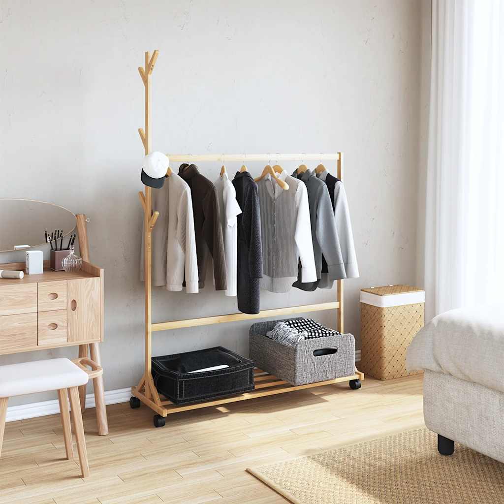 vidaXL Clothes Rack 100x35x157 Cm Bamboo With Hooks And Wheels For Home Laundry Storage - vidaXL - Home Symphony