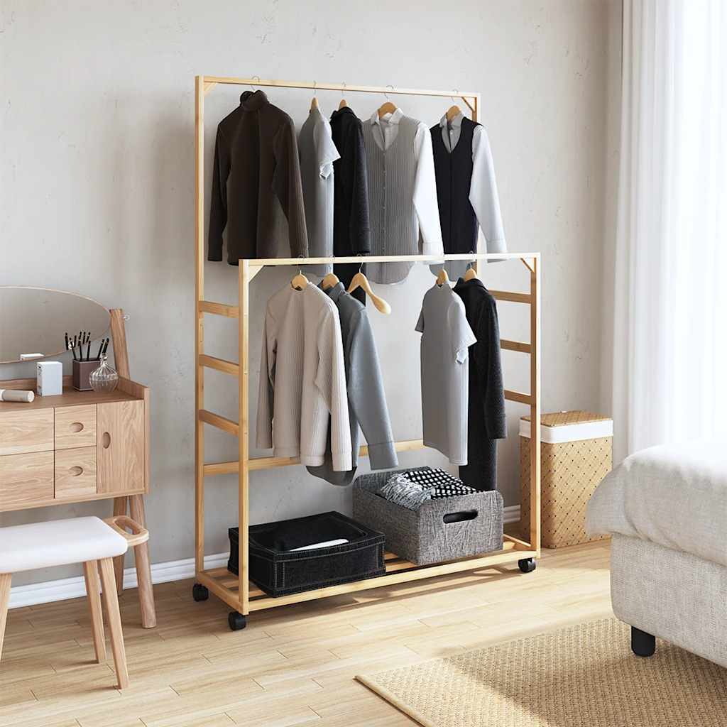 VidaXL Clothes Rack 90x35x155 cm Bamboo Construction With Shelves And Wheels For Small Spaces - vidaXL - Home Symphony