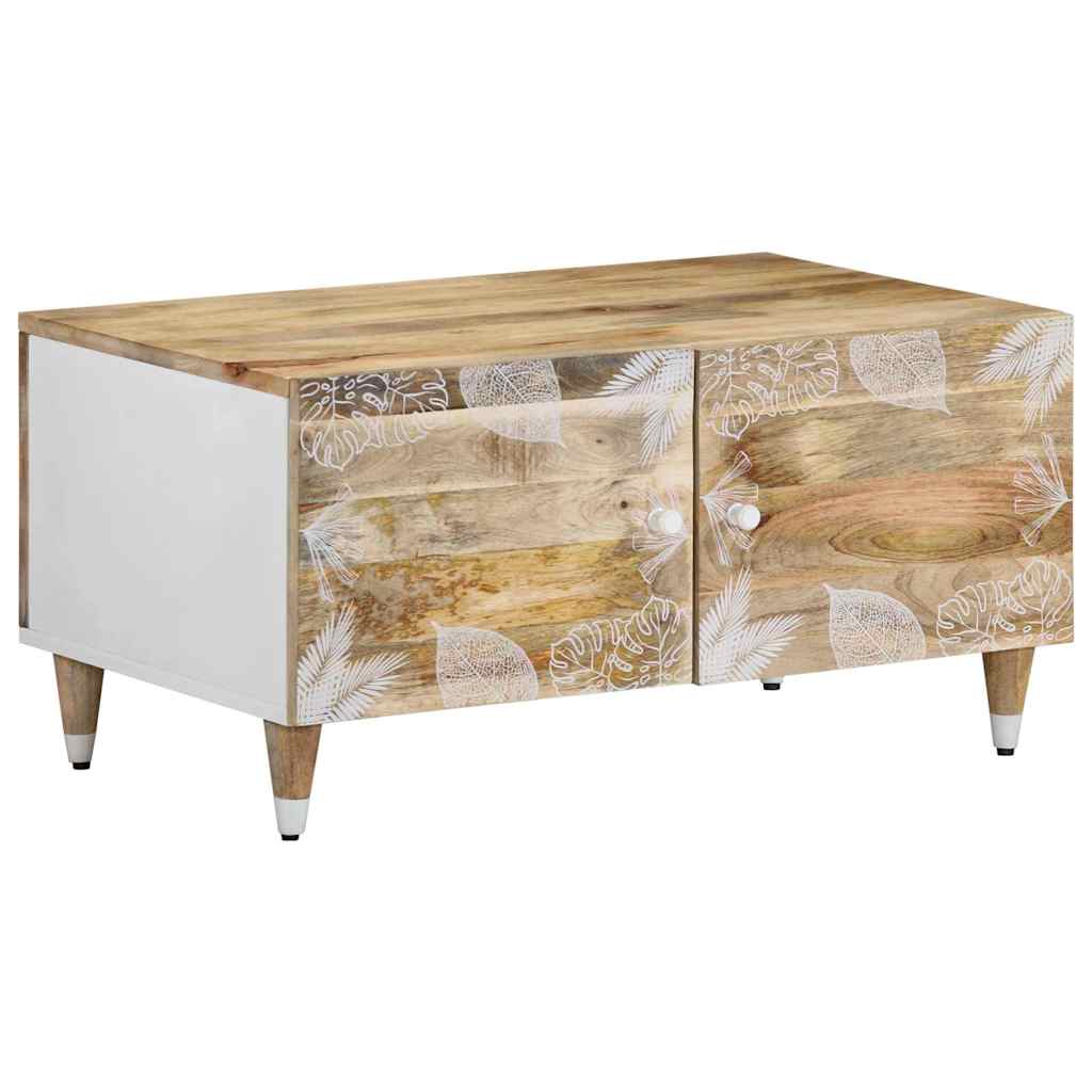 VidaXL Coffee Table 80x50x40 cm Solid Mango Wood With White Leaf Pattern Cabinet - vidaXL - Home Symphony