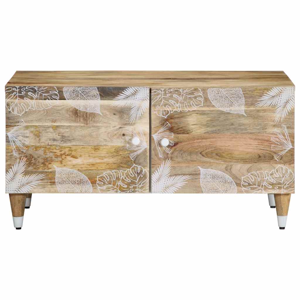 VidaXL Coffee Table 80x50x40 cm Solid Mango Wood With White Leaf Pattern Cabinet - vidaXL - Home Symphony