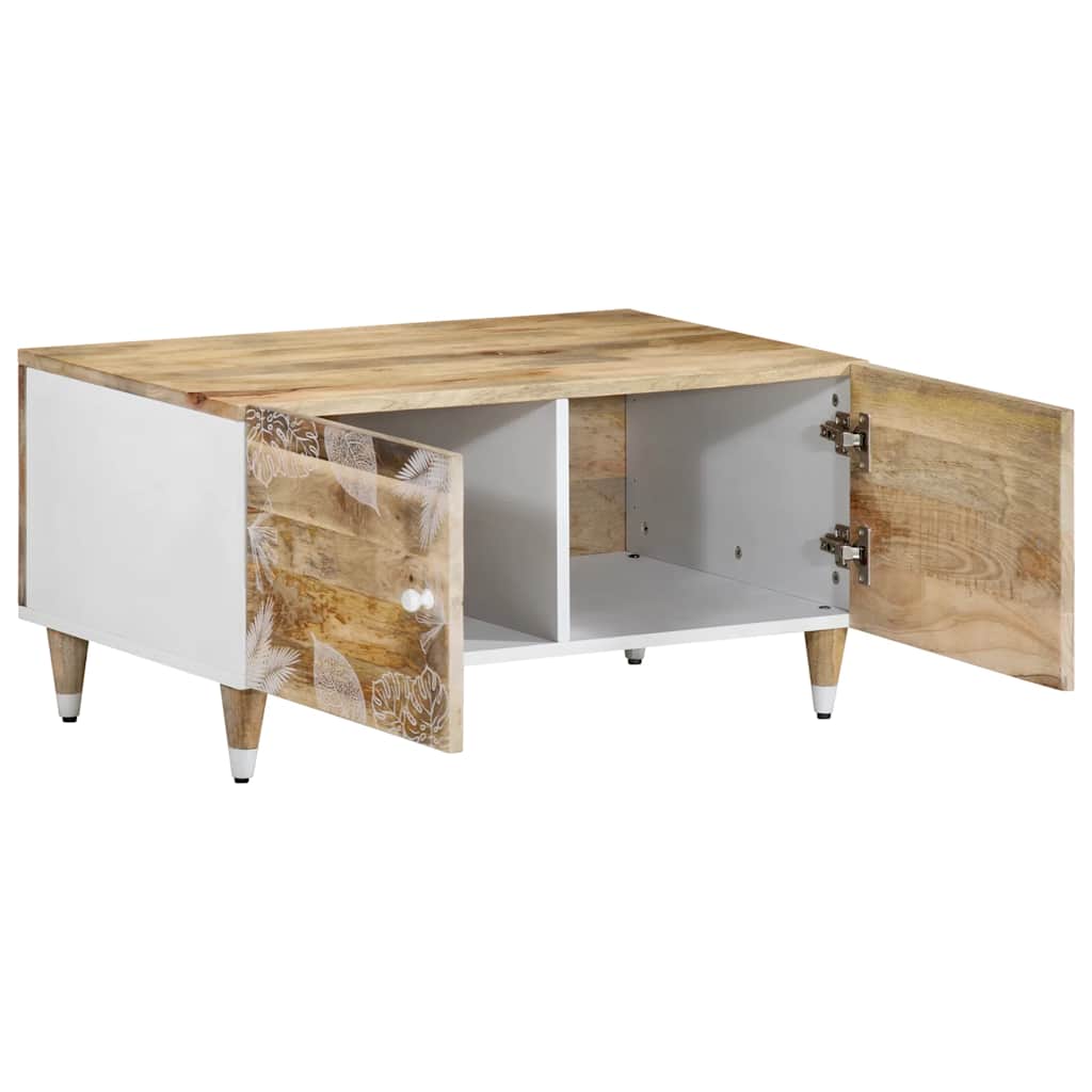 VidaXL Coffee Table 80x50x40 cm Solid Mango Wood With White Leaf Pattern Cabinet - vidaXL - Home Symphony
