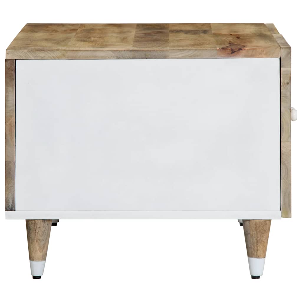 VidaXL Coffee Table 80x50x40 cm Solid Mango Wood With White Leaf Pattern Cabinet - vidaXL - Home Symphony