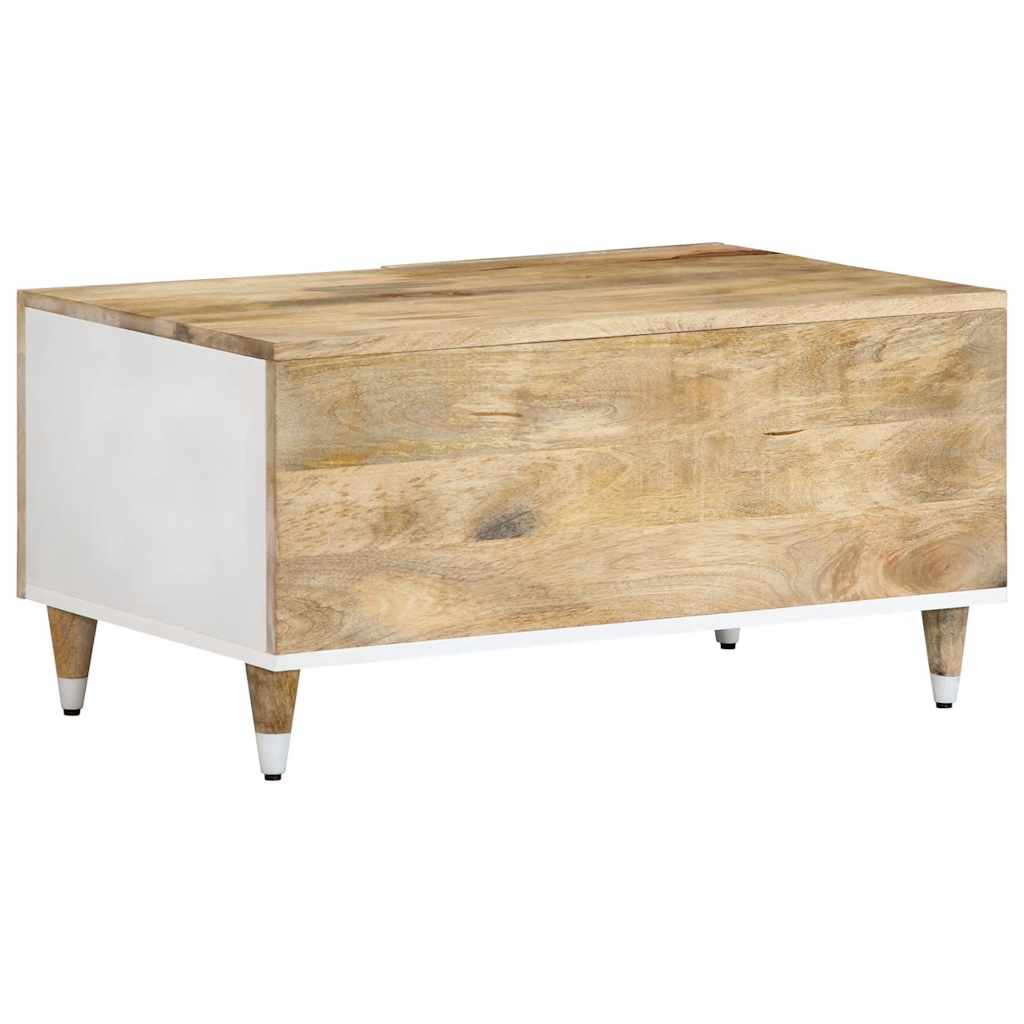 VidaXL Coffee Table 80x50x40 cm Solid Mango Wood With White Leaf Pattern Cabinet - vidaXL - Home Symphony